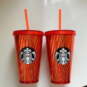 Starbucks Vibrant orange insulated cold beverage Tumblers with Straws